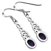 Amethyst Long Celtic Knot Silver Earrings - e311