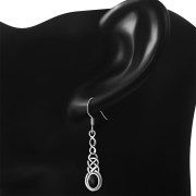Black Onyx Long Celtic Silver Earrings - e311