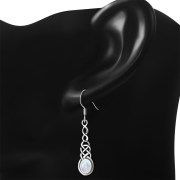 Rainbow Moonstone Long Celtic Silver Earrings - e311