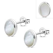 Large Mother of Pearl Oval Stud Silver Earrings, e313