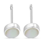 Large Mother of Pearl Oval Stud Silver Earrings, e313