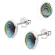 Large Abalone Shell Oval Stud Silver Earrings, e313