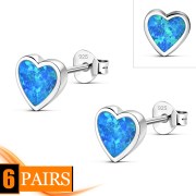 Synthetic Opal Heart Stud Silver Earrings, e315