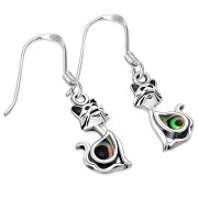 Cat Silver Earrings w Drop Shaped Abalone Shell, e318