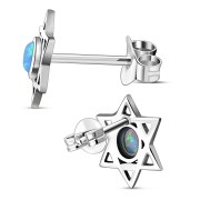 Synthetic Opal Star of David Silver Oval Studs Earrings, e324