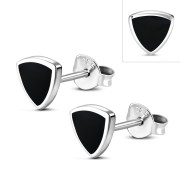 Large Black Onyx Triangle Stud Silver Earrings, e325
