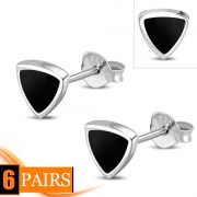 Black Onyx Small Triangle Stud Silver Earrings, e326