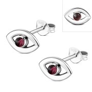 Garnet Evil Eye Sterling Silver Stud Earrings, e331st