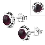 Garnet Stud Silver Earrings, e337