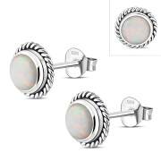 Round Synthetic Sun and Ice Opal Stud Silver Earrings, e337