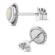 Round Synthetic Sun and Ice Opal Stud Silver Earrings, e337