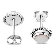 Round Synthetic Sun and Ice Opal Stud Silver Earrings, e337