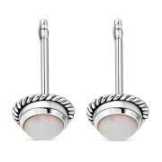 Round Synthetic Sun and Ice Opal Stud Silver Earrings, e337
