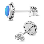 Round Synthetic Opal Stud Silver Earrings, e337