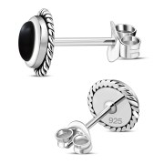Black Onyx Stud Silver Earrings, e337
