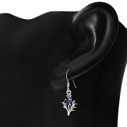 Tiny Silver Thistle Earrings set w Amethyst-CZ, e338