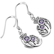 Faceted Amethyst Medium Thistle Silver Earrings - e340
