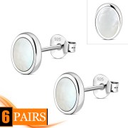 Mother of Pearl Oval Silver Stud Earrings, e346