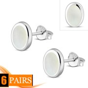 Mother of Pearl Oval Silver Stud Earrings, e346