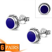 6pairs, Lapis Lazuli Round Stud Silver Earrings - e369