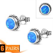 Synthetic Opal Round Stud Silver Earrings - e369