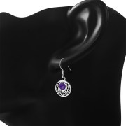 Amethyst Stone Round Celtic Knot Silver Earrings - e400
