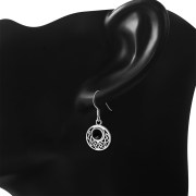 Black Onyx Round Celtic Knot Silver Earrings - e400