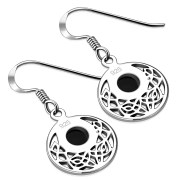 Black Onyx Round Celtic Knot Silver Earrings - e400