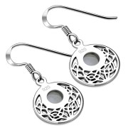 Rainbow Moonstone Round Celtic Knot Silver Earrings - e400