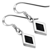 Black Onyx Rhombus Shape Silver Earrings, e403h
