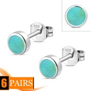 Round Turquoise Sterling Silver Stud Earrings