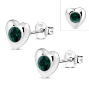 Green Cubic Zirconia Heart Silver Stud Earrings, e416st