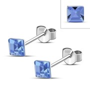 Sapphire CZ Square Silver Stud Earrings, e419st