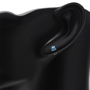 Sapphire CZ Square Silver Stud Earrings, e419st