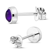 Amethyst Stone Round Sterling Silver Stud Earrings