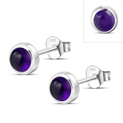 Amethyst Stone Round Sterling Silver Stud Earrings