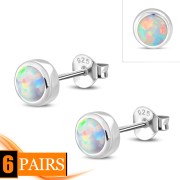 Synthetic Sun & Ice Opal Round Sterling Silver Stud Earrings