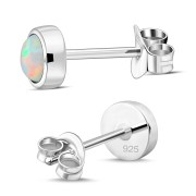 Synthetic Sun & Ice Opal Round Sterling Silver Stud Earrings
