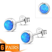Synthetic Opal Round Sterling Silver Stud Earrings