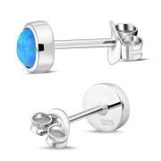 Synthetic Opal Round Sterling Silver Stud Earrings