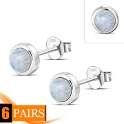 Rainbow Moonstone Round Sterling Silver Stud Earrings, e429st
