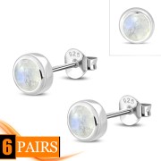 Rainbow Moonstone Round Sterling Silver Stud Earrings, e429st