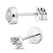 Rainbow Moonstone Round Sterling Silver Stud Earrings, e429st