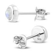 Rainbow Moonstone Round Sterling Silver Stud Earrings, e429st