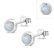 Rainbow Moonstone Round Sterling Silver Stud Earrings, e429st