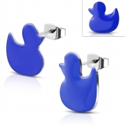 Stainless Steel Royal Blue Enameled Little Duck Stud Earrings (Pair) - EBB178