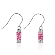 Stainless Steel Eternity Tube Dazzle Drop Hook Earrings w/ Rose Pink CZ (pair) - EES090