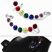 Stainless Steel Sweep Ear Cuff Wrap Cartilage Clip on Piercing Stud Earrings w/ Colorful CZ  (pair) - EEZ166