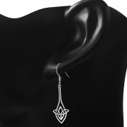 Long Celtic Knot Silver Earrings, ep177 