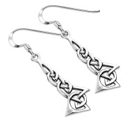 Celtic Knot Plain Long Silver Earrings, ep199